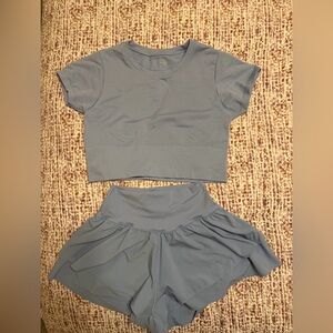Aerie Periwinkle Crop Top and Shorts Set